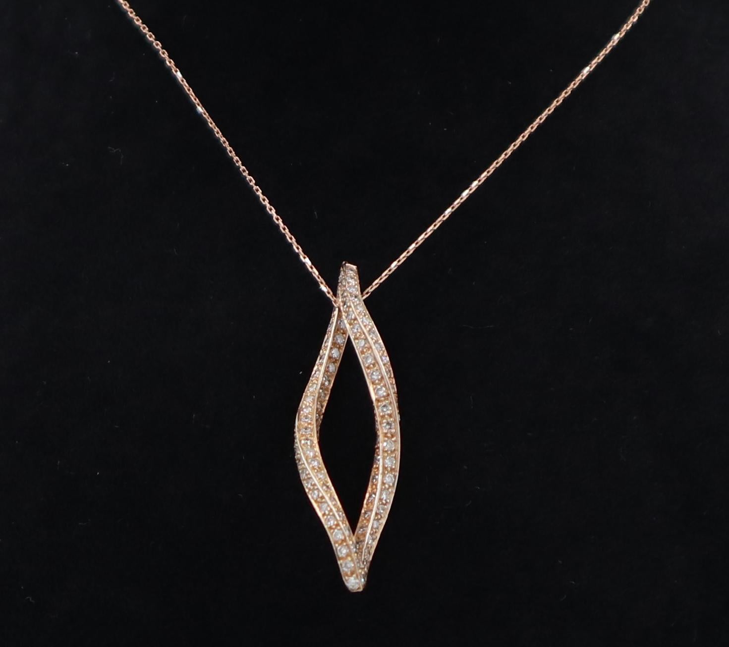 Women's or Men's Fluid Shaped 18 K Rose Gold Diamond Necklace For Sale