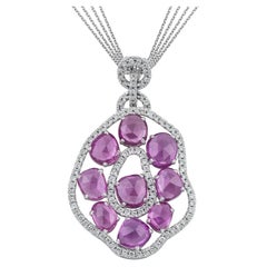Fluid Silhouette Organic Shapes Oval Pink Sapphire Diamond Gold Pendant Necklace