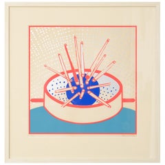 Vintage Fluorescent and Silver Serigraph Silkscreen by Helene Keil, 3/25, 1970