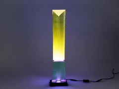 Fluorescent Light Glass Sculpture Yellow and Blue by Yves Braun Table Lamp