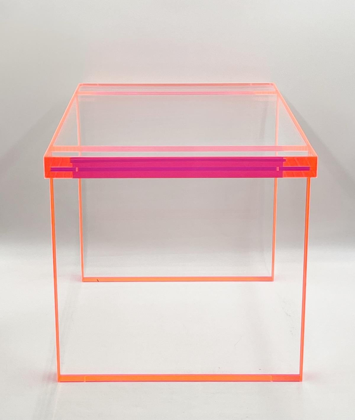 Fluorescent Pink & Clear Lucite Bench by Amparo Calderon Tapia For Sale 4