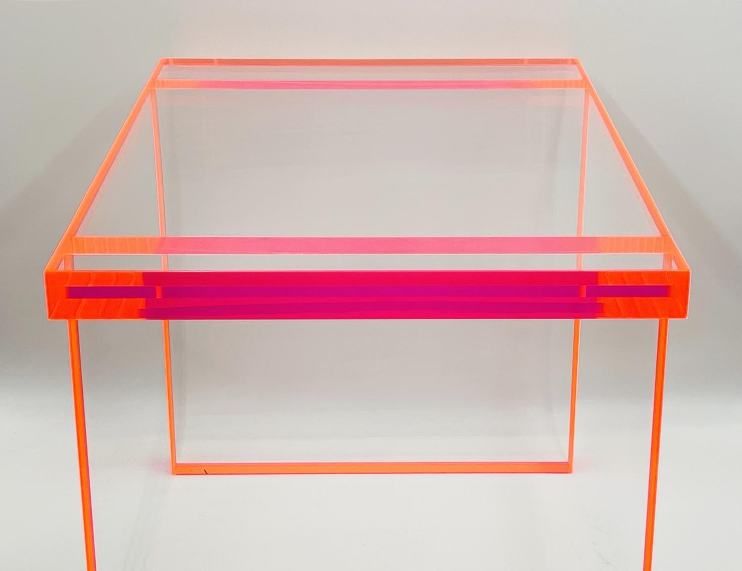 Fluorescent Pink & Clear Lucite Bench by Amparo Calderon Tapia For Sale 5