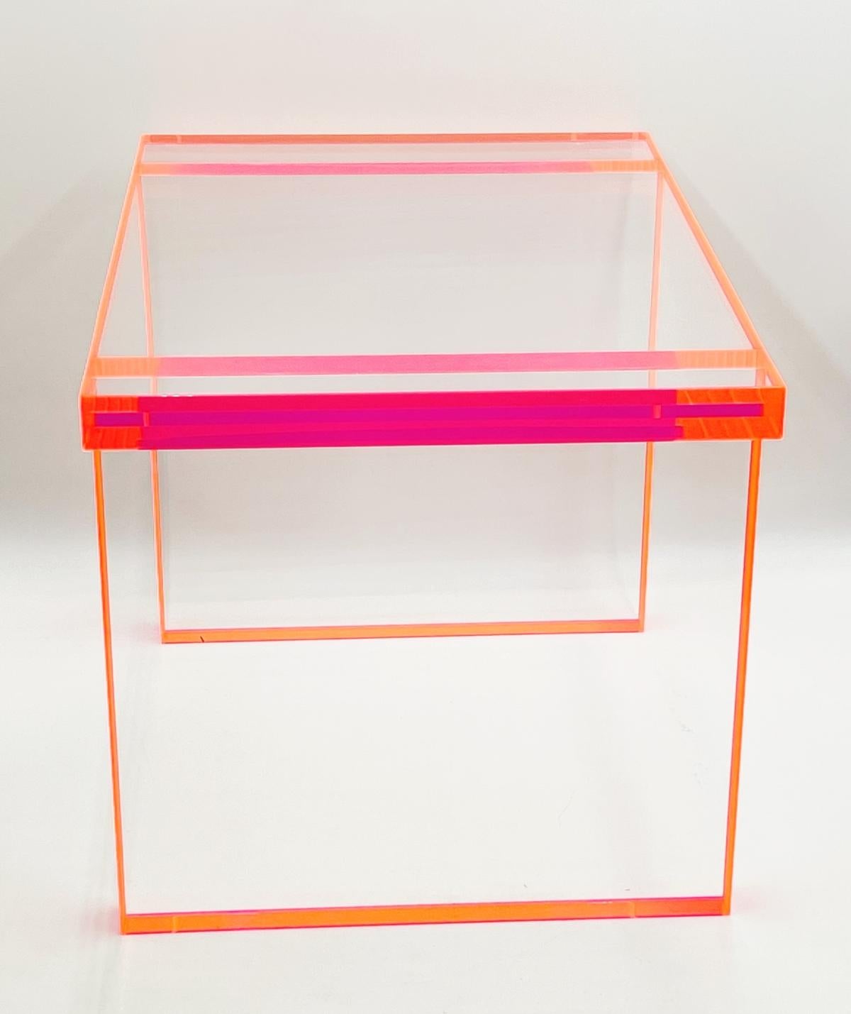 Fluorescent Pink & Clear Lucite Bench by Amparo Calderon Tapia For Sale 6