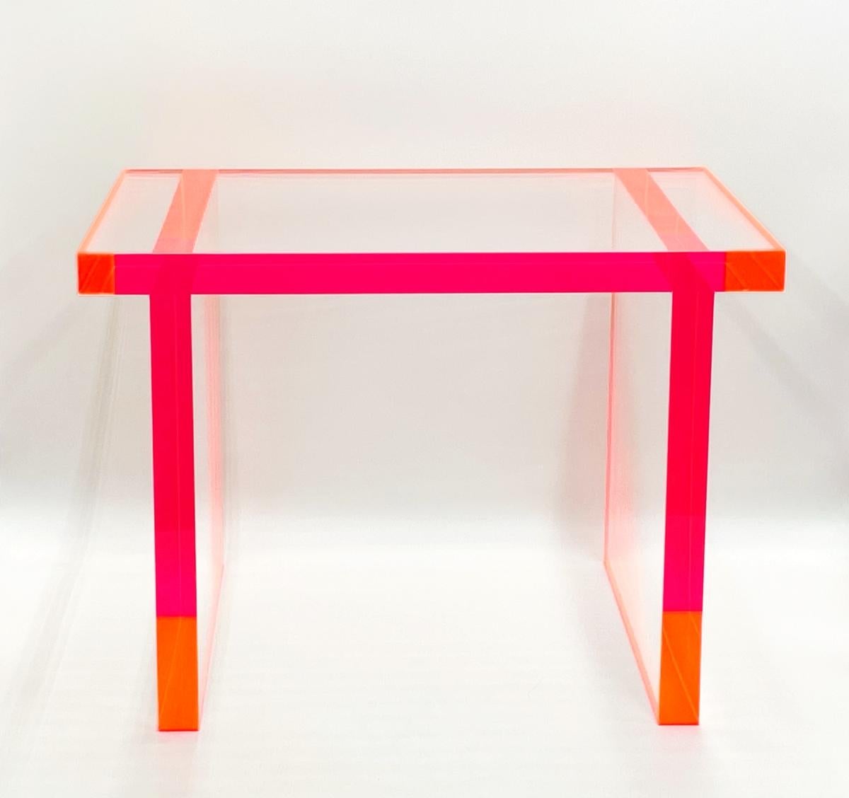 Minimalist Fluorescent Pink & Clear Lucite Bench by Amparo Calderon Tapia For Sale