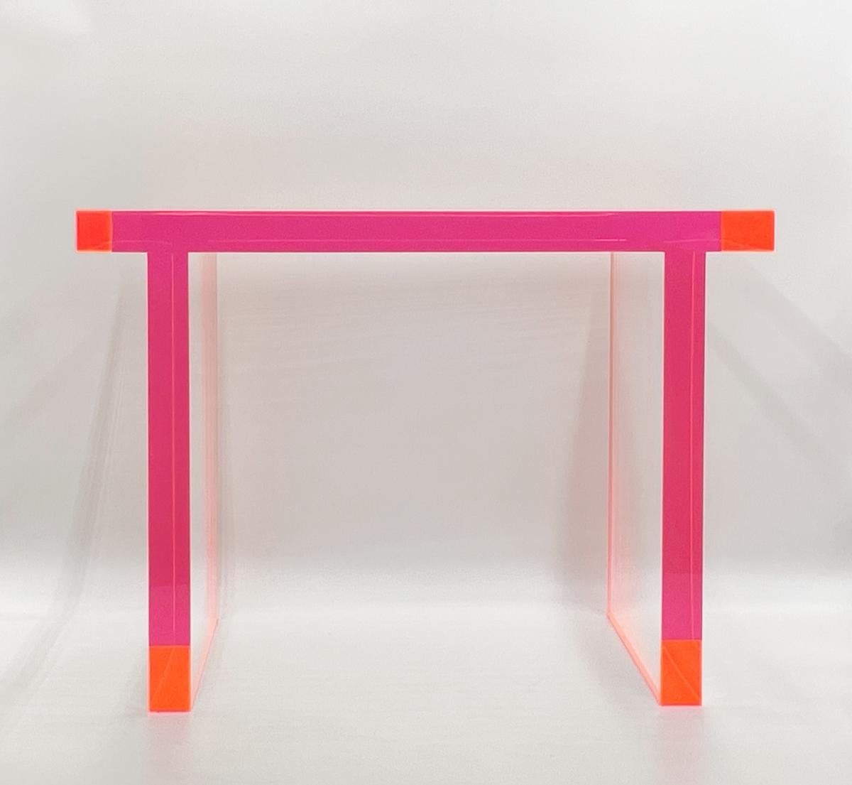 American Fluorescent Pink & Clear Lucite Bench by Amparo Calderon Tapia For Sale