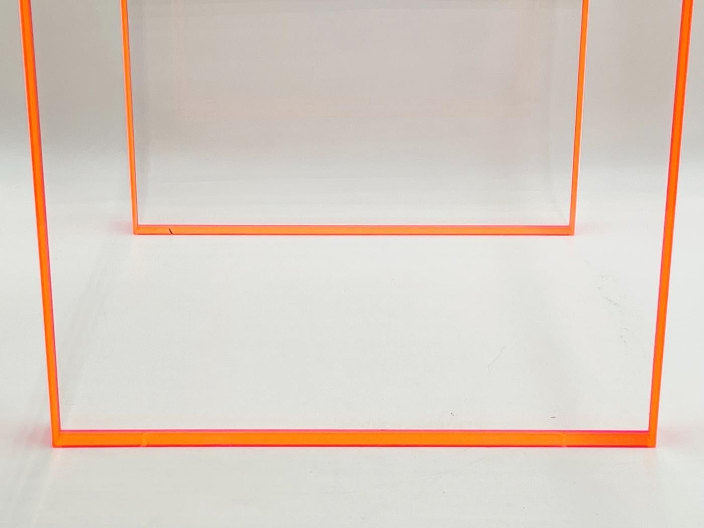 Hand-Crafted Fluorescent Pink & Clear Lucite Bench by Amparo Calderon Tapia For Sale