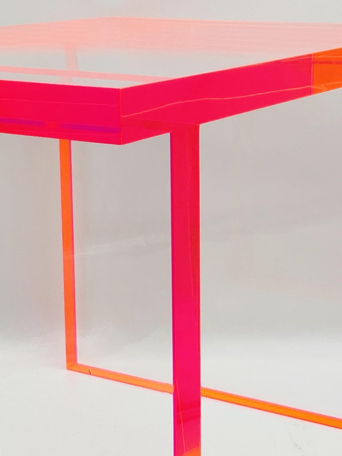 Fluorescent Pink & Clear Lucite Bench by Amparo Calderon Tapia In Good Condition For Sale In Los Angeles, CA