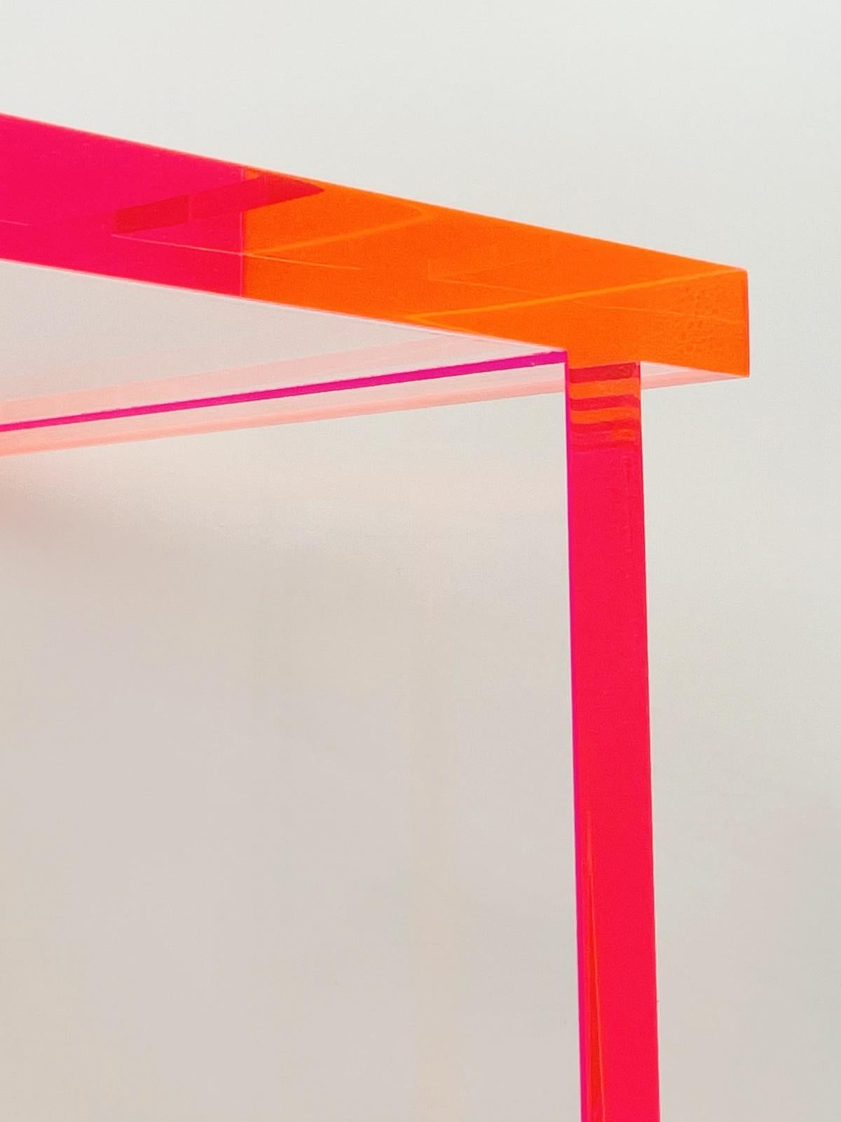 Contemporary Fluorescent Pink & Clear Lucite Bench by Amparo Calderon Tapia For Sale
