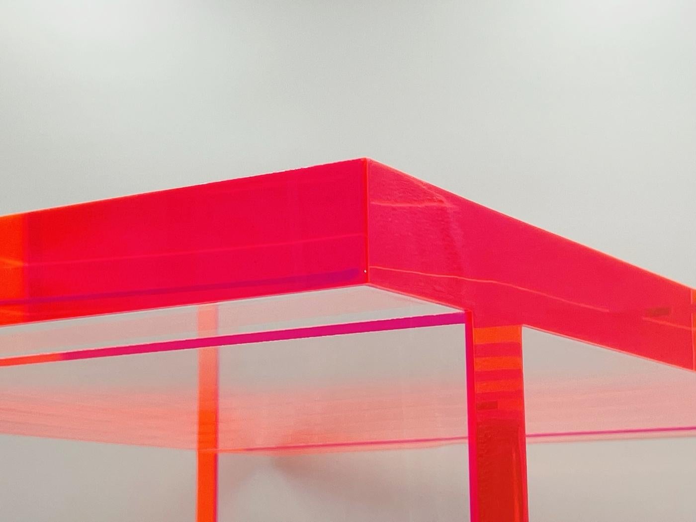 Fluorescent Pink & Clear Lucite Bench by Amparo Calderon Tapia For Sale 1
