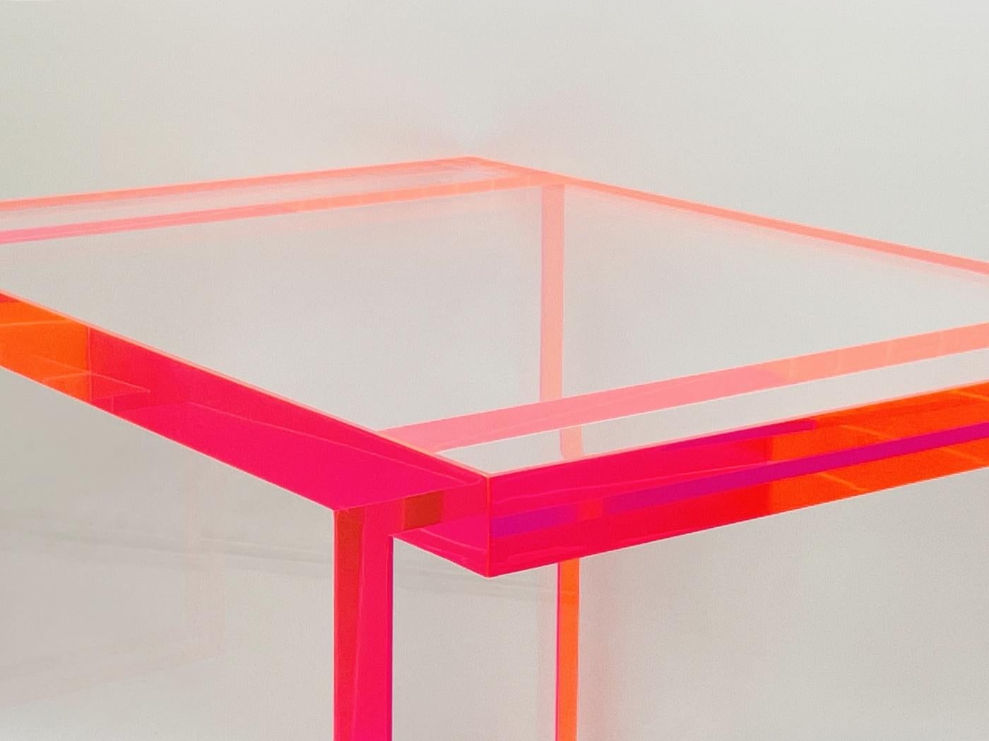 Fluorescent Pink & Clear Lucite Bench by Amparo Calderon Tapia For Sale 2