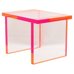 Fluorescent Pink & Clear Lucite Bench by Amparo Calderon Tapia