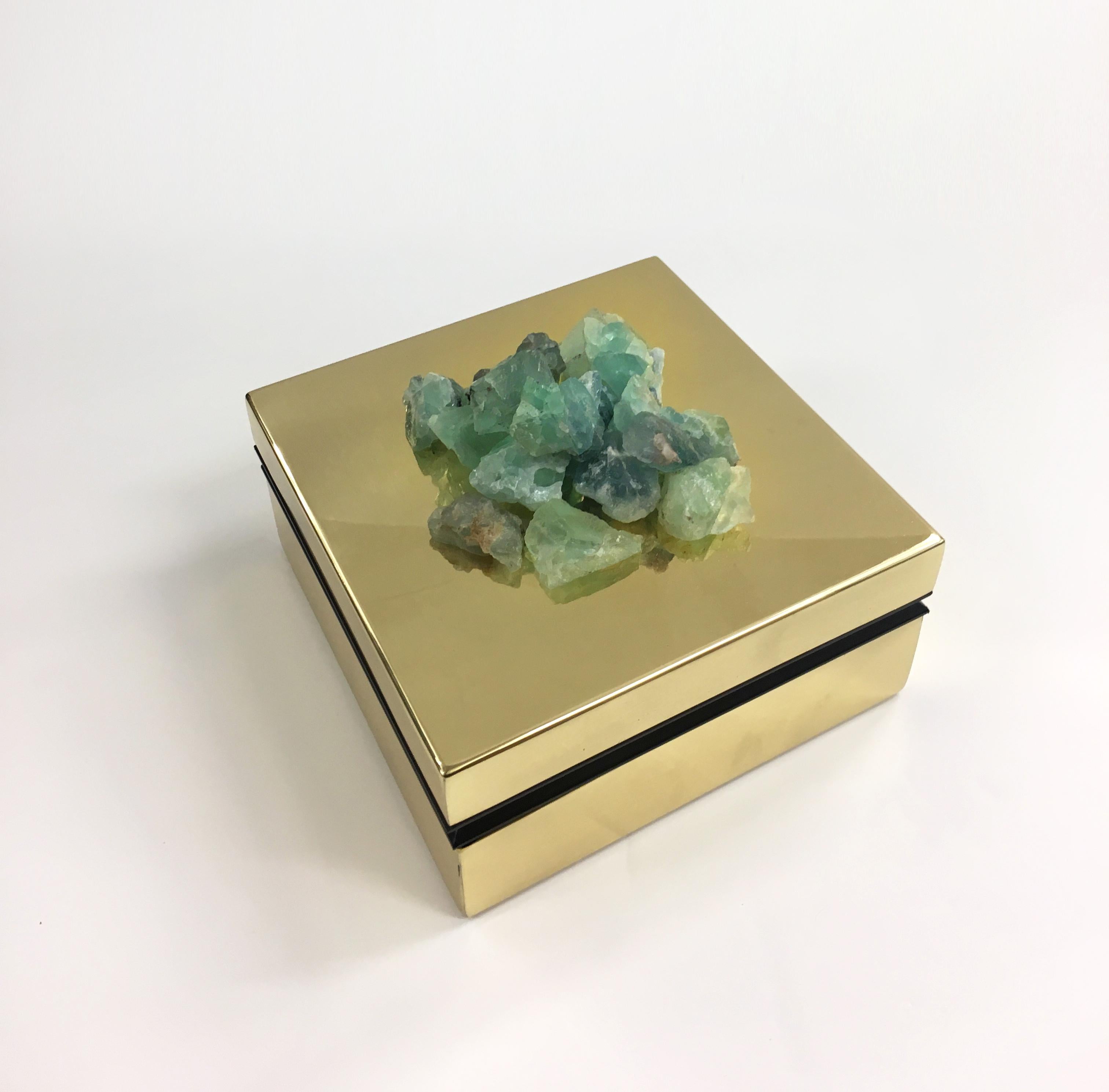 Polished Fluorite and Brass Jewelry Deco Box