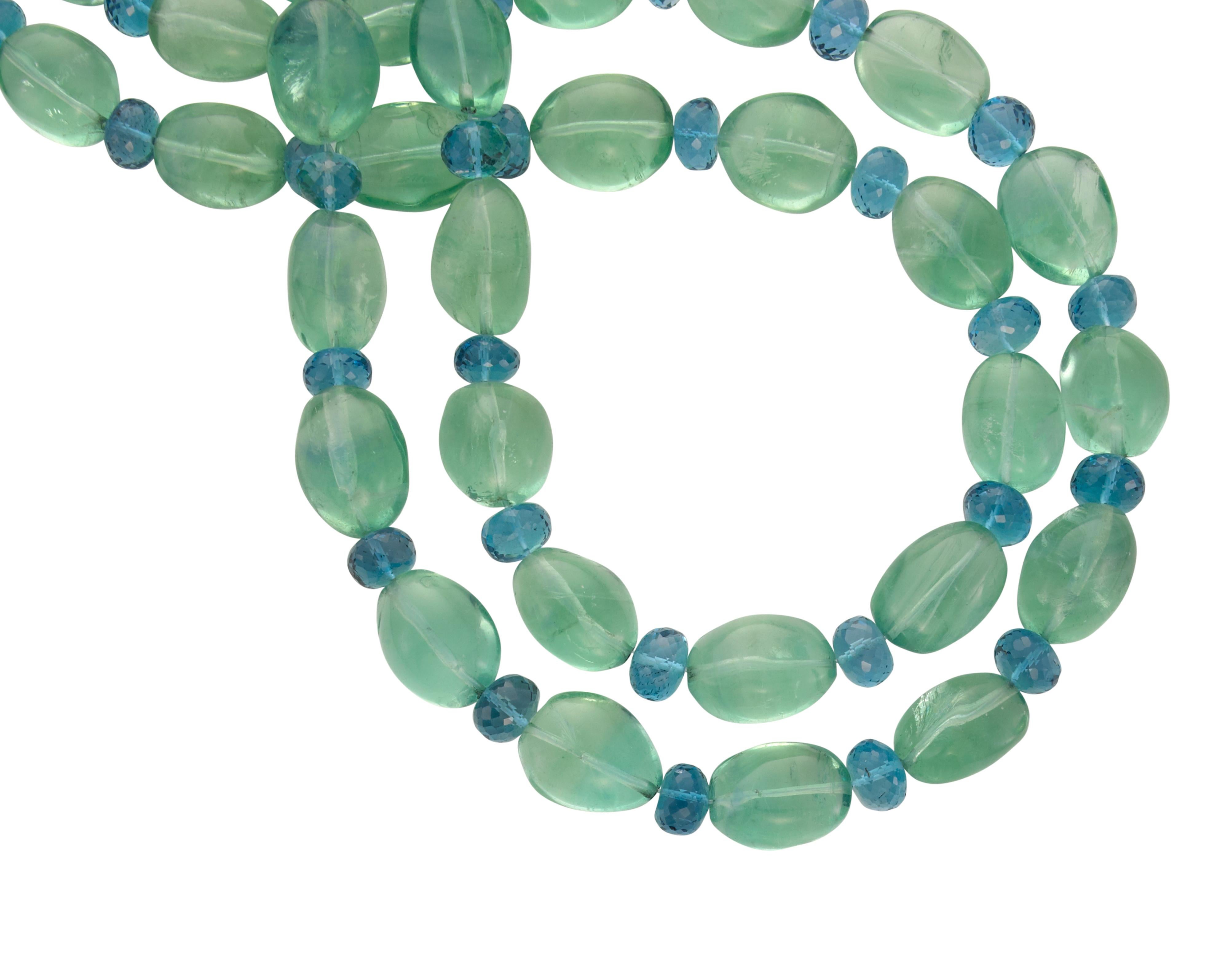 Contemporary Sorab & Roshi Fluorite Bead Necklace with Faceted Blue Topaz Bead Accent For Sale