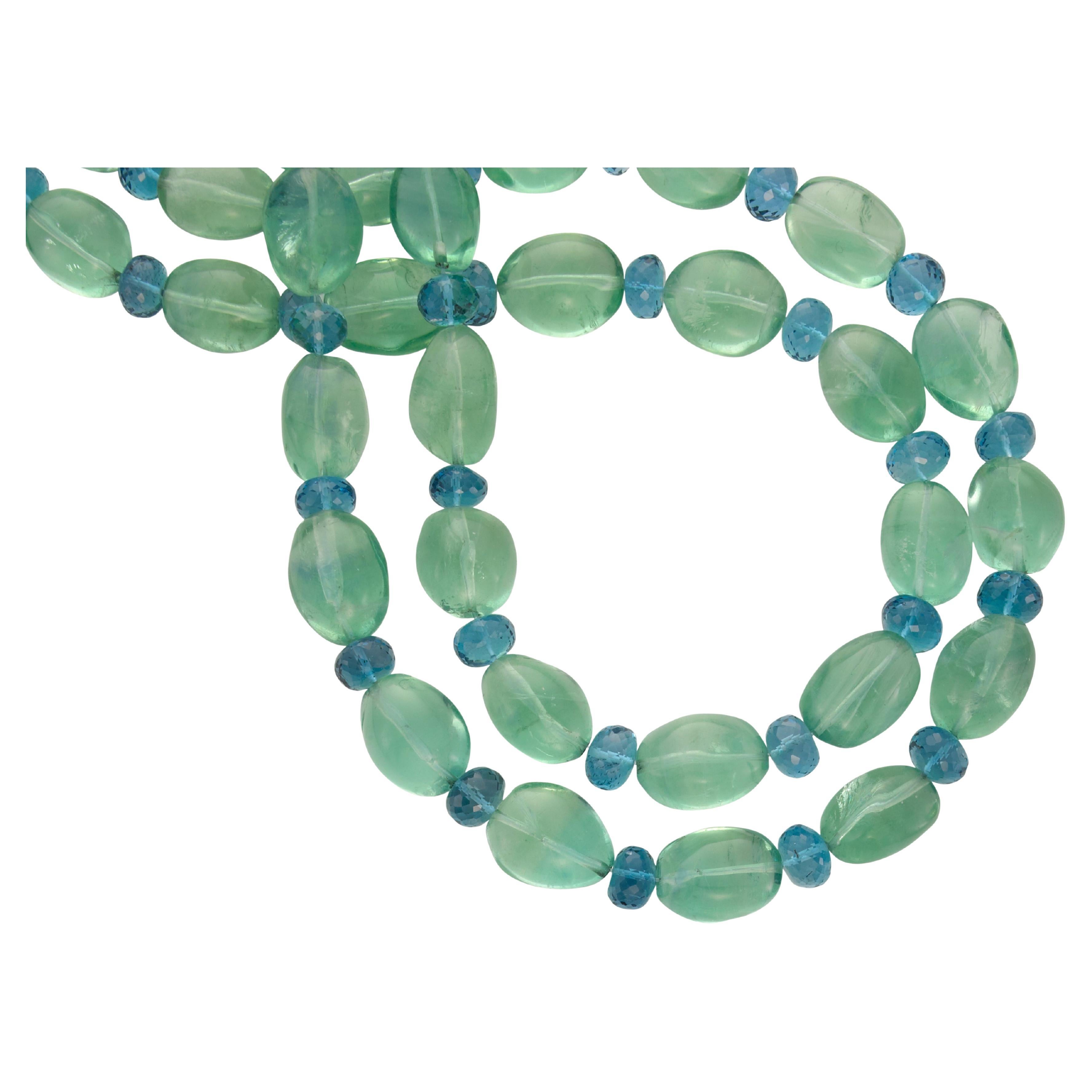 Sorab & Roshi Fluorite Bead Necklace with Faceted Blue Topaz Bead Accent
