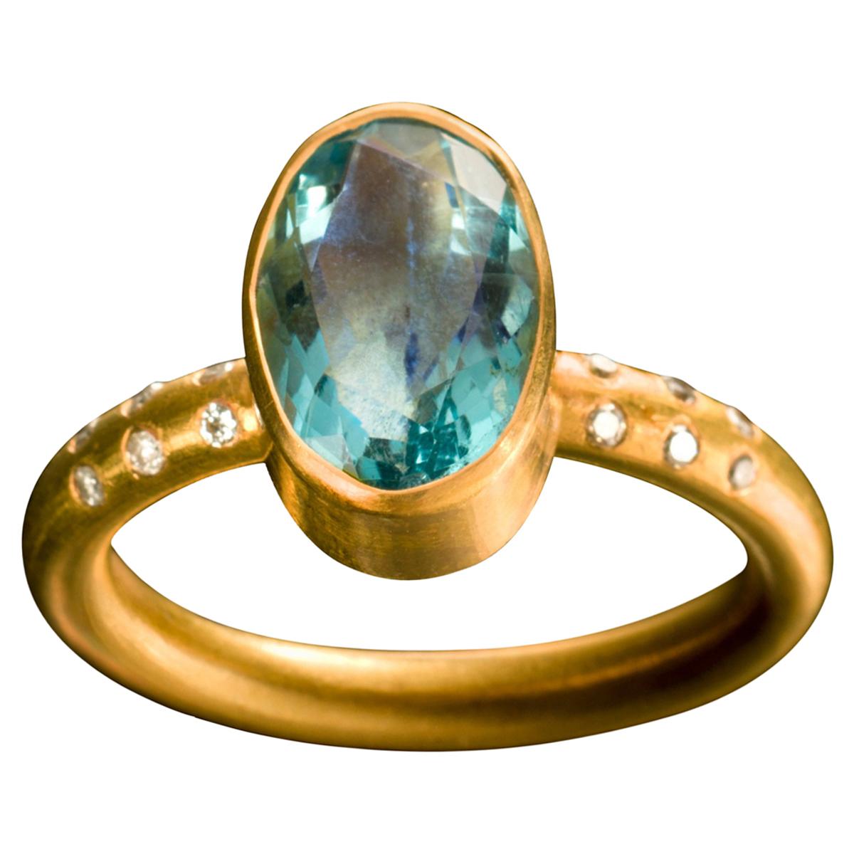 Fluorite Diamond 18 Karat Gold Ring For Sale
