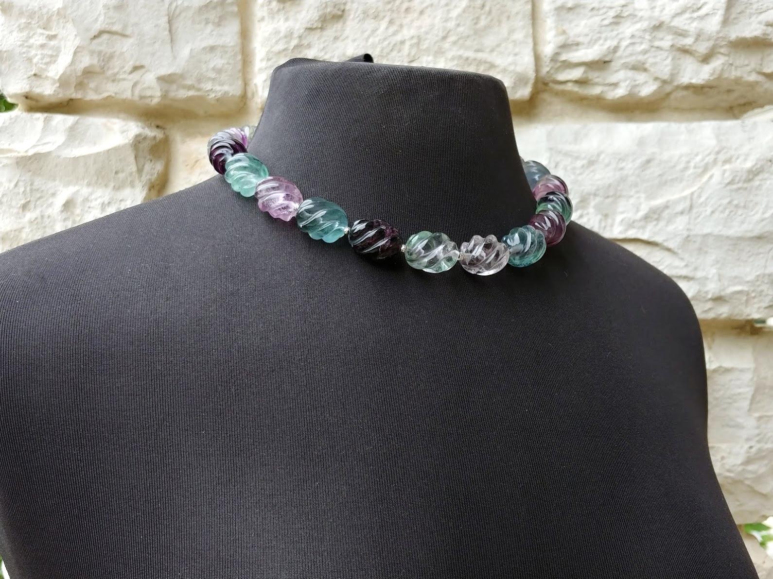 Bead Fluorite Necklace With Vintage German Glass Scarab Clasp