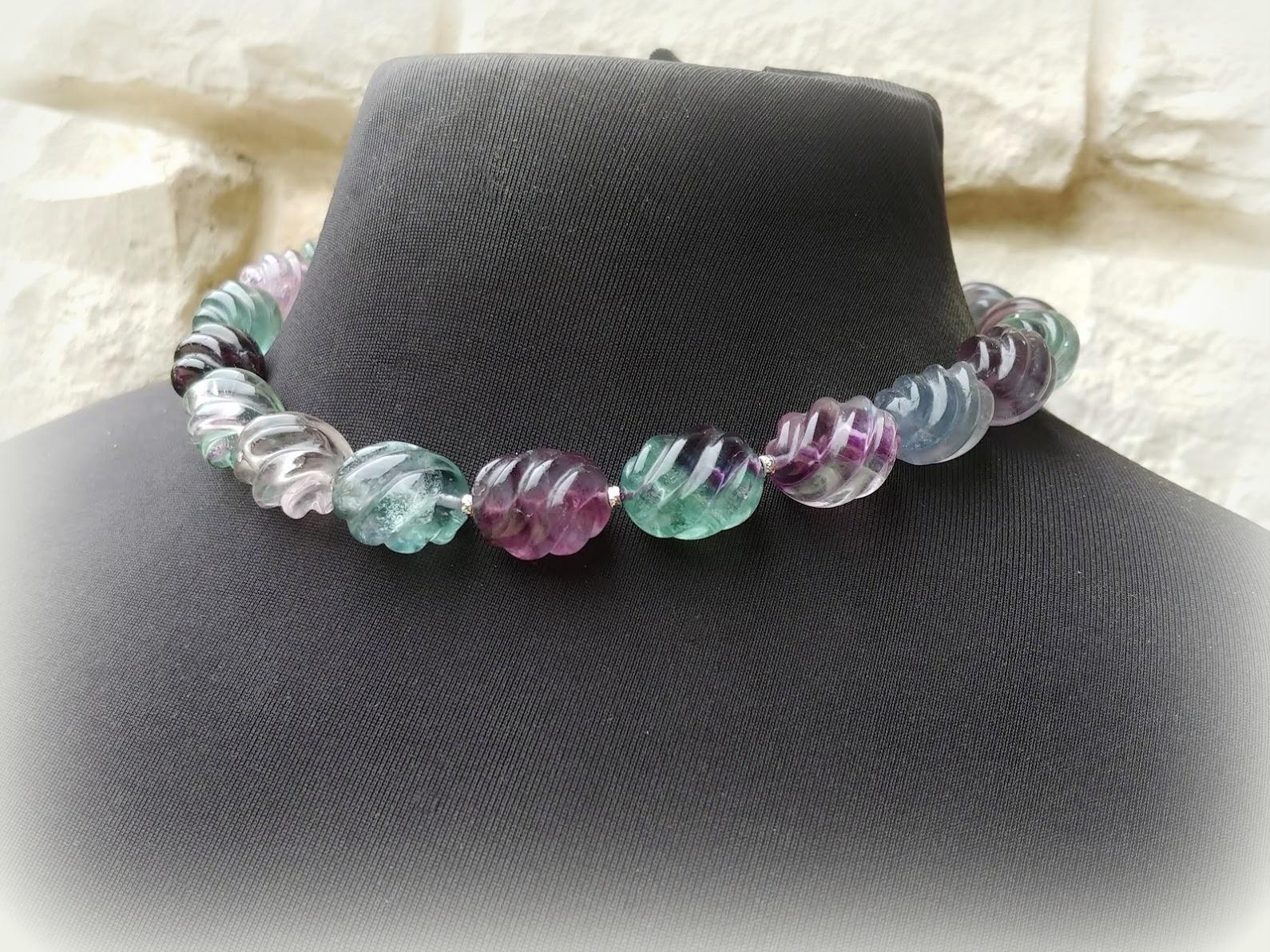 Fluorite Necklace With Vintage German Glass Scarab Clasp 1