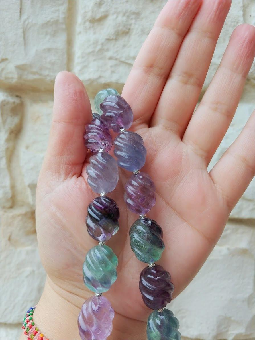 Fluorite Necklace With Vintage German Glass Scarab Clasp 2
