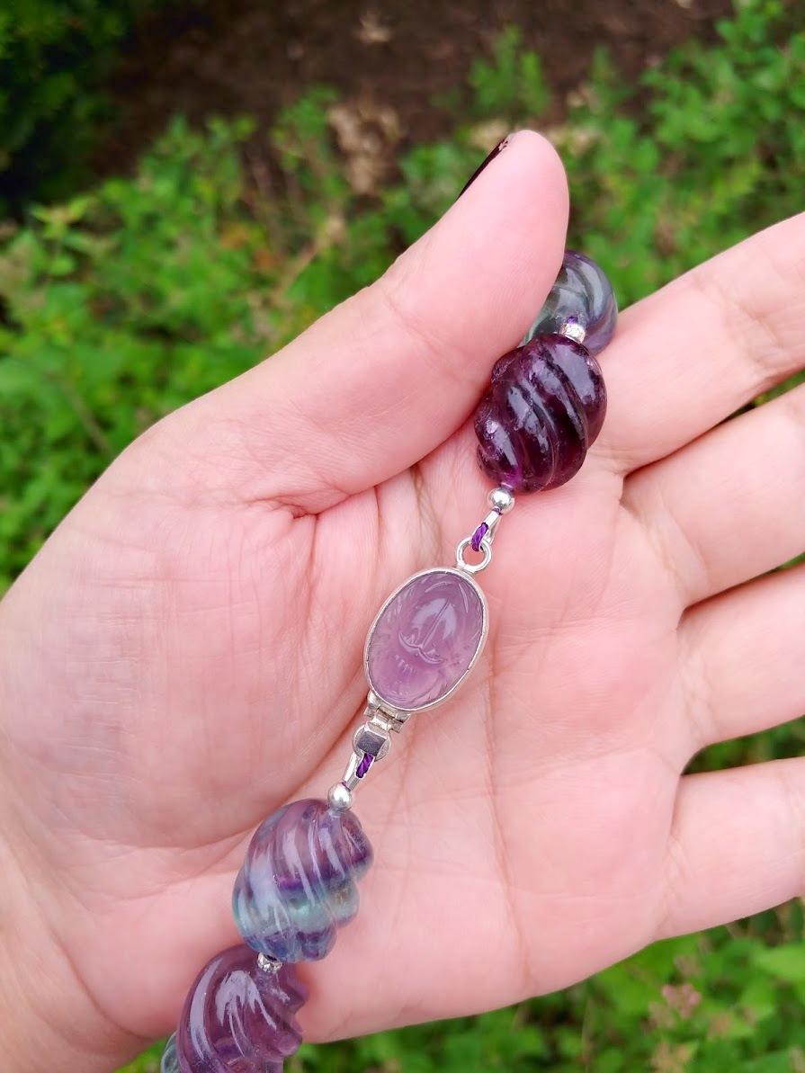 Fluorite Necklace With Vintage German Glass Scarab Clasp 4