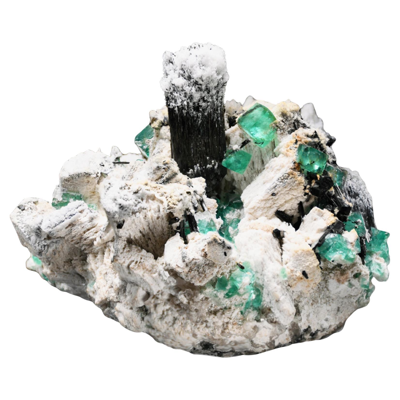 Fluorite, Tourmaline, and Opal on Feldspar From Erongo, Namibia For Sale