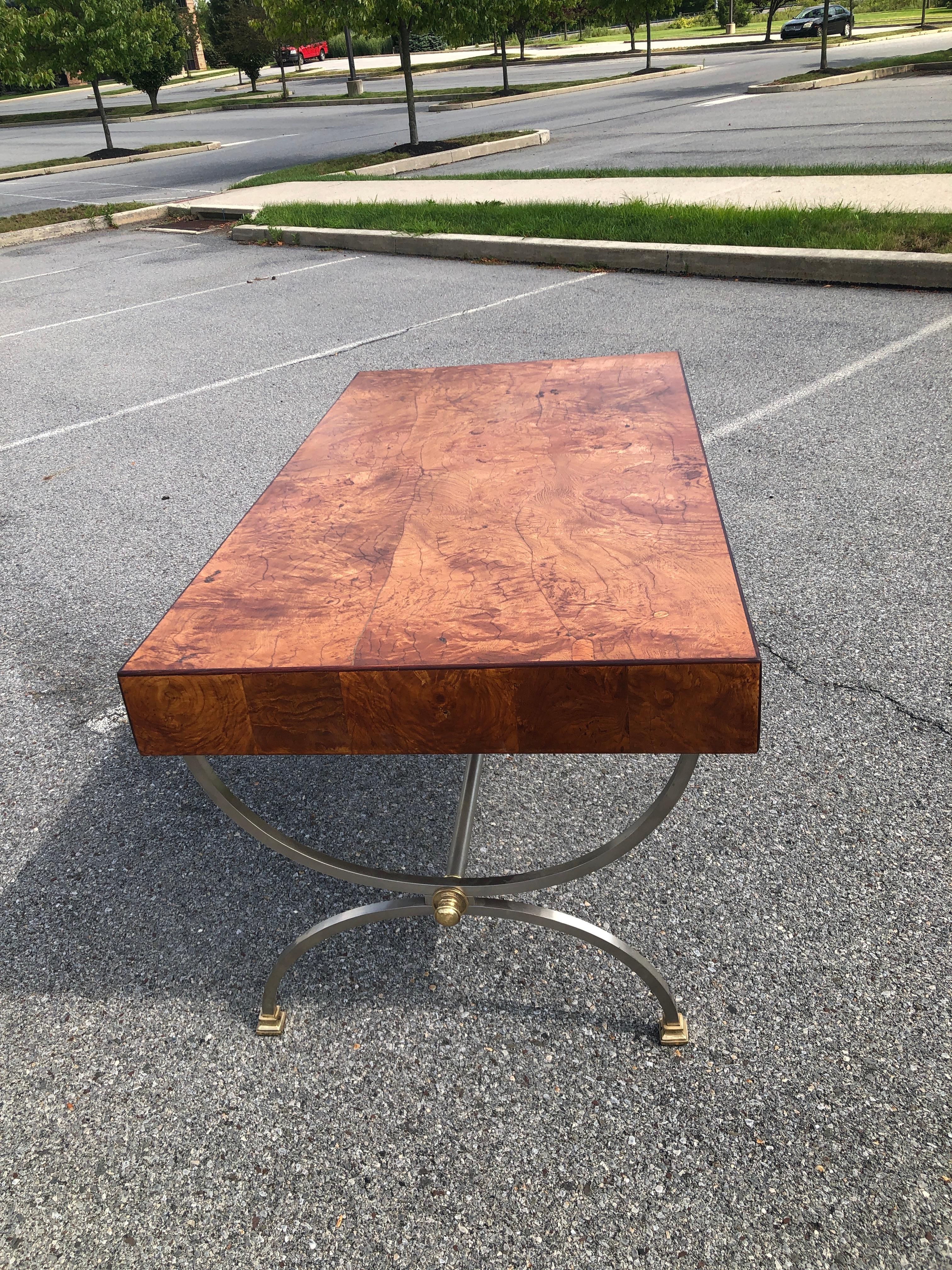 French Flush Front Burled Elm Campaign Desk by Maison Jansen For Sale