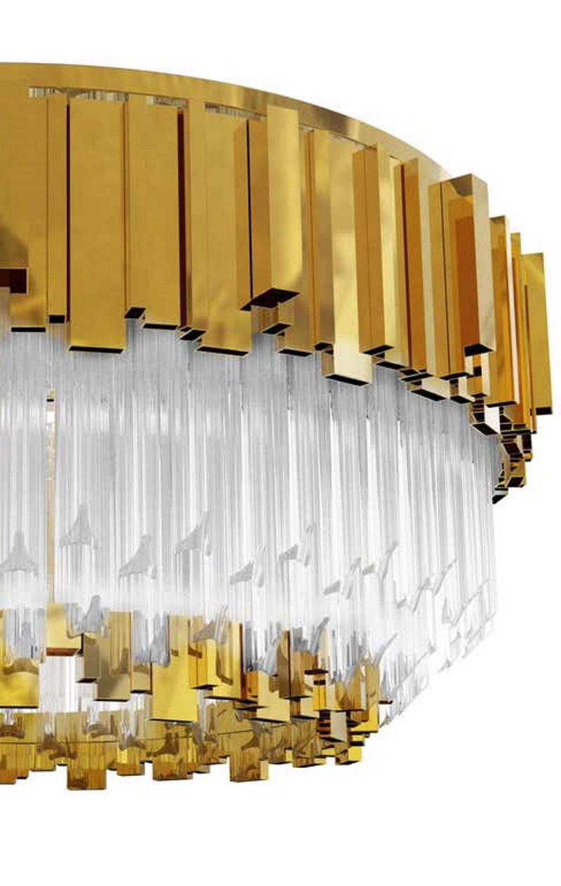 Plafond was made not only to offer the best functional lighting, but also to decorate any space with its glaring and sublime design. Suitable for the most exquisite projects and produced with the best materials.
Materials: Gold-plated brass and