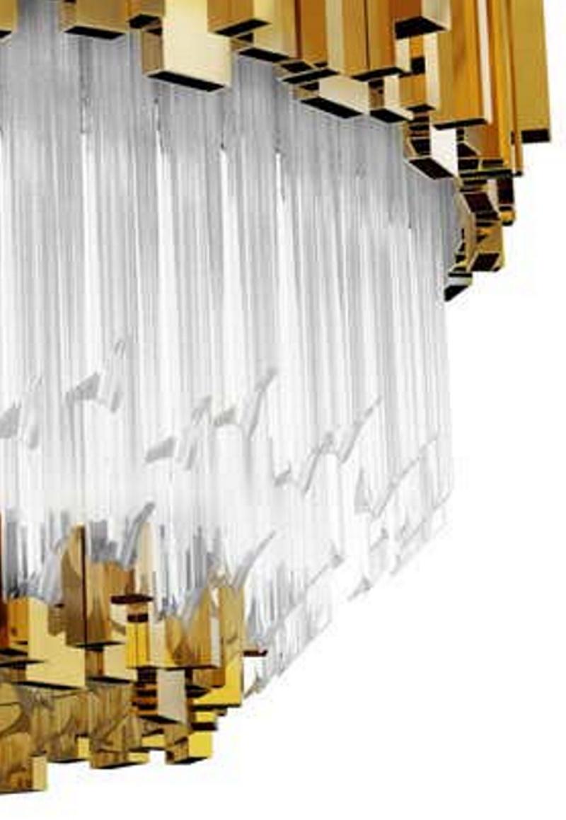 Art Deco Flush Light in Gold-Plated Brass and Crystal Glass For Sale