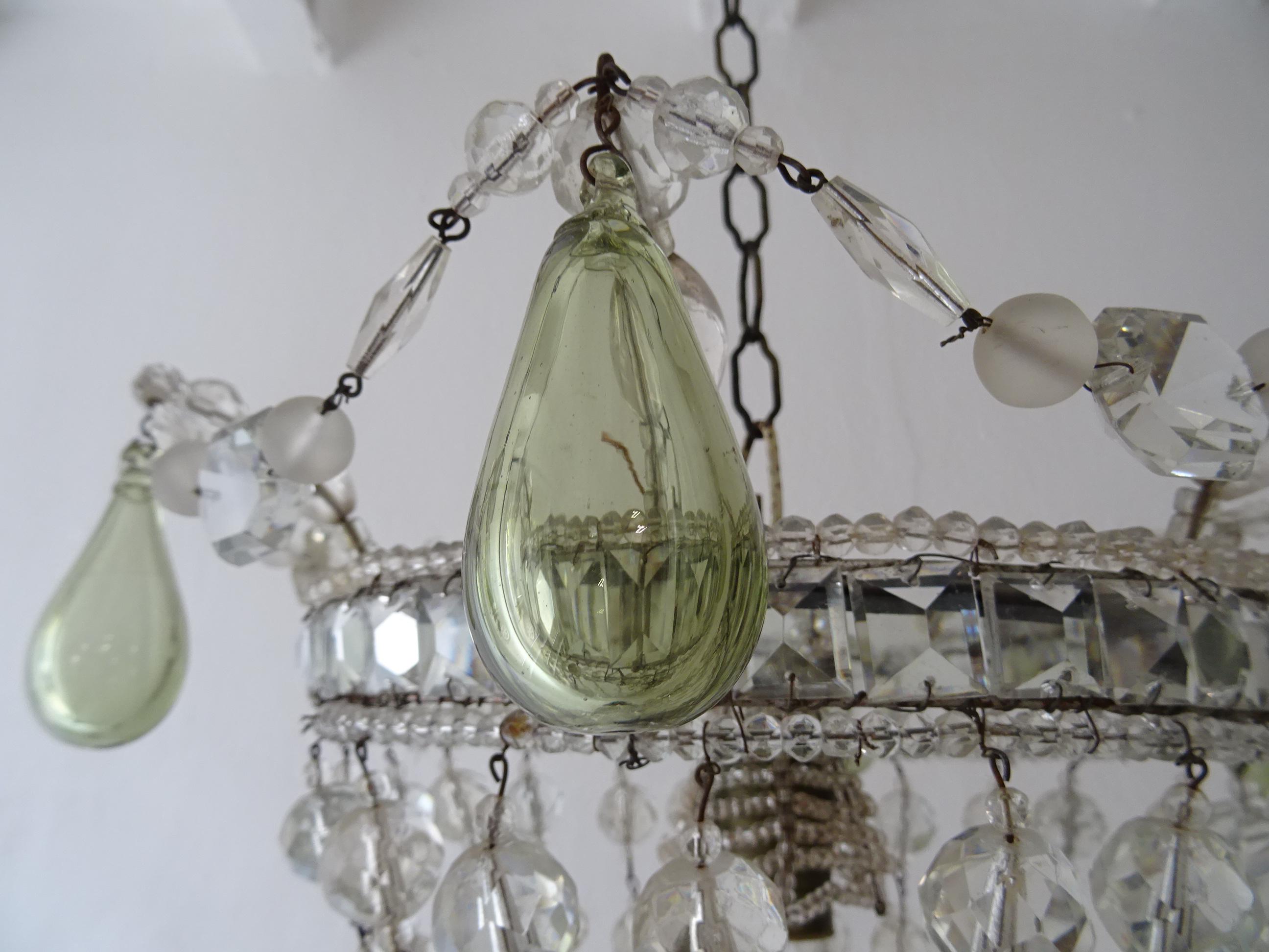  Flush Mount Beaded Maison Baguès Style Green Murano Drops Mirror Chandelier In Good Condition In Modena (MO), Modena (Mo)