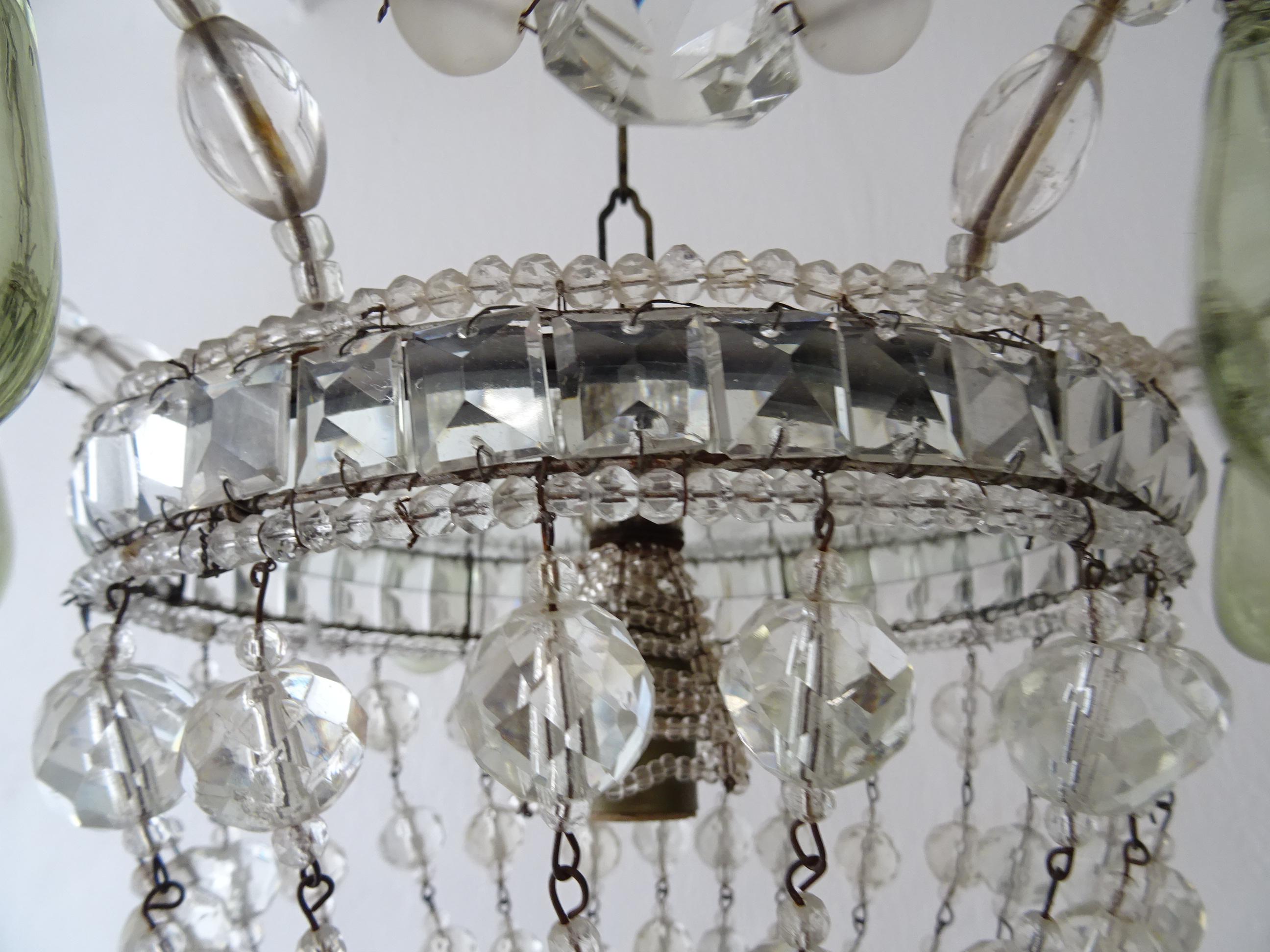 Crystal  Flush Mount Beaded Maison Baguès Style Green Murano Drops Mirror Chandelier