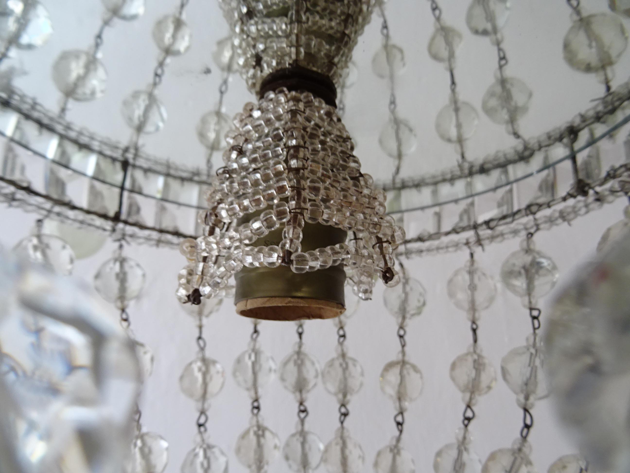  Flush Mount Beaded Maison Baguès Style Green Murano Drops Mirror Chandelier 1