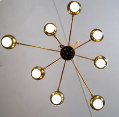 Flush Mount Brass and Glass Chandelier 8 Arms, Stilnovo Style, Low Ceiling Best