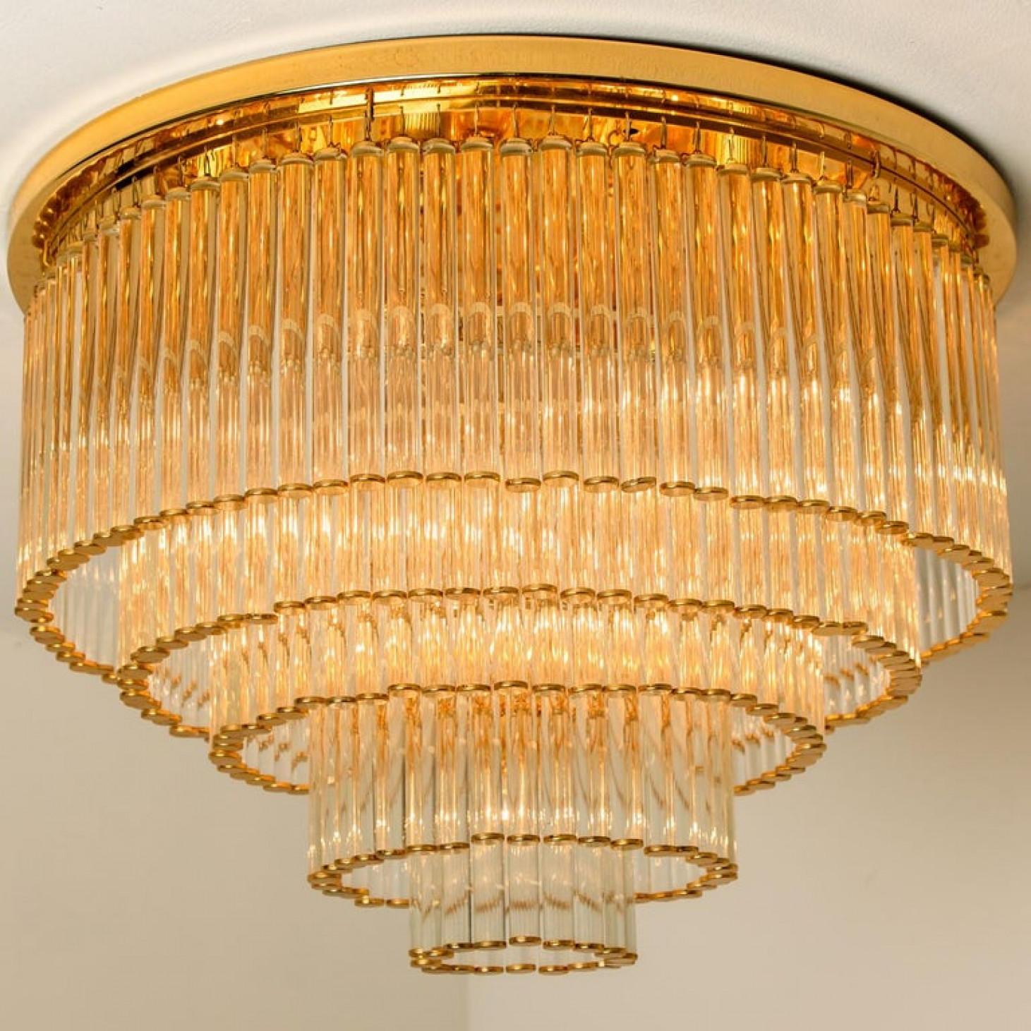 Flush Mount by C. Palme Brass and Crystal, 1970s For Sale 8