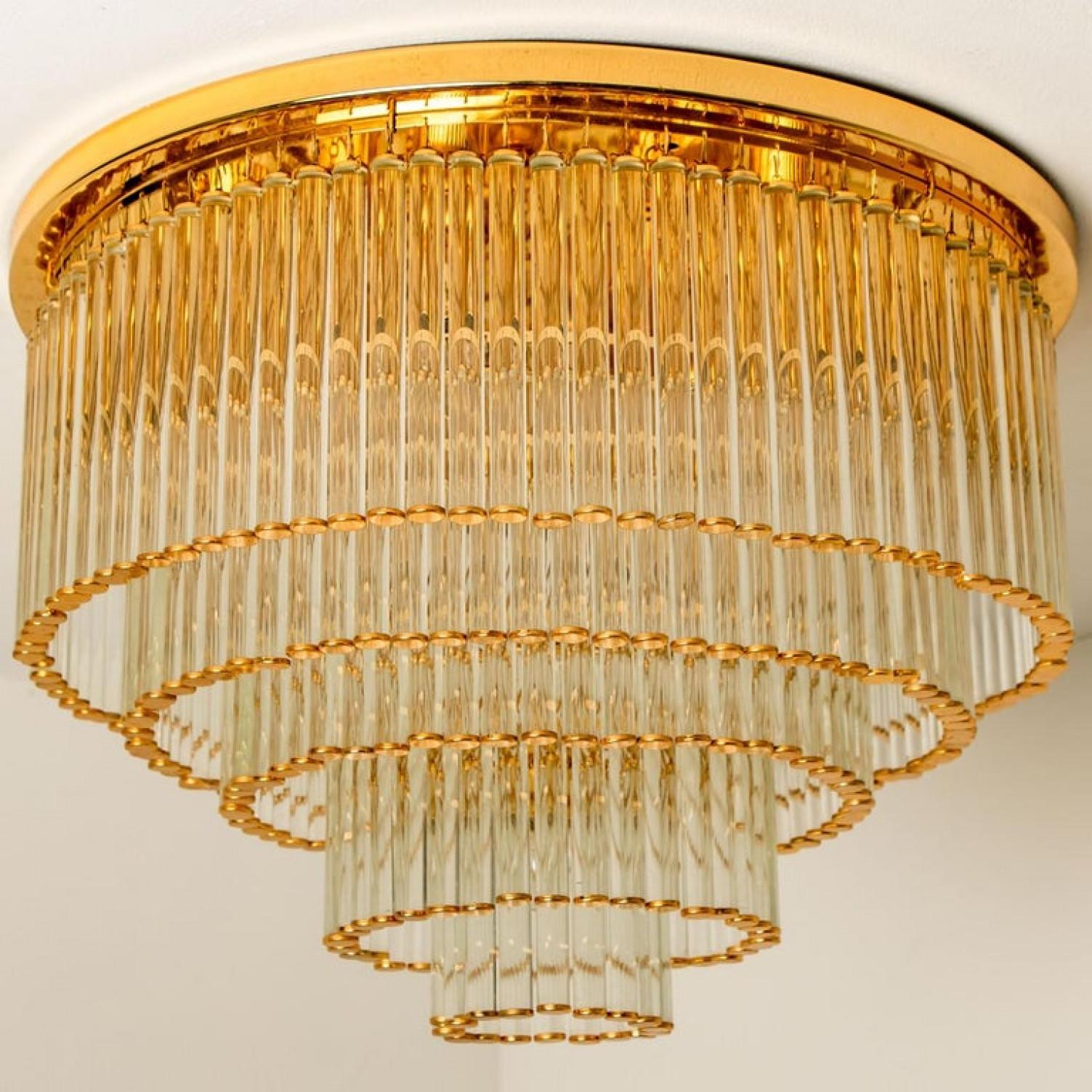 Flush Mount by C. Palme Brass and Crystal, 1970s For Sale 9