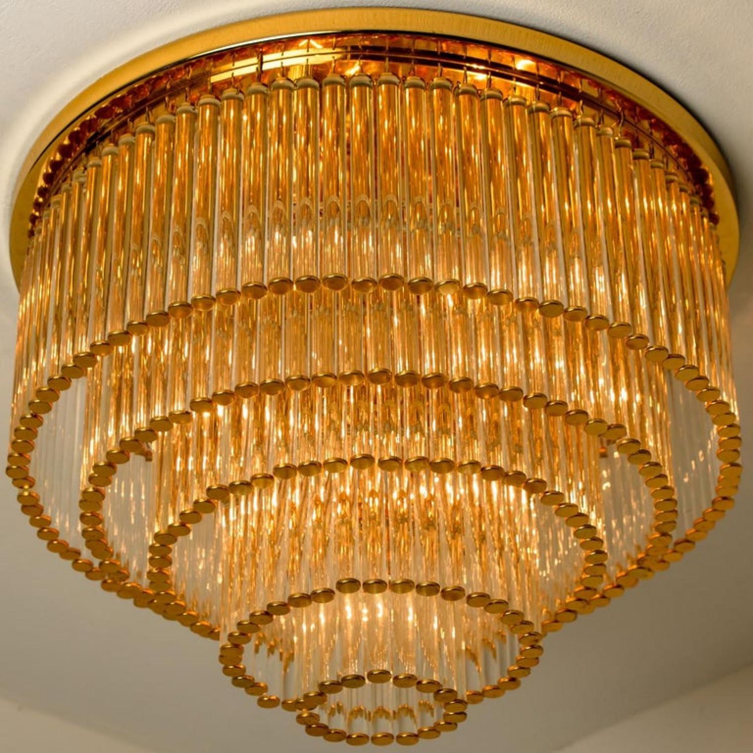 Adam Style Flush Mount by C. Palme Brass and Crystal, 1970s For Sale