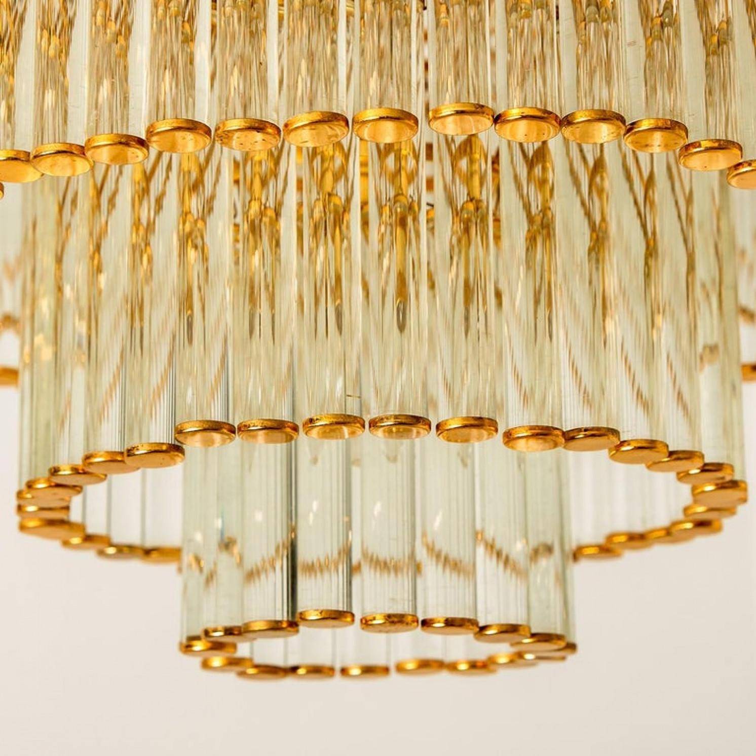Austrian Flush Mount by C. Palme Brass and Crystal, 1970s For Sale