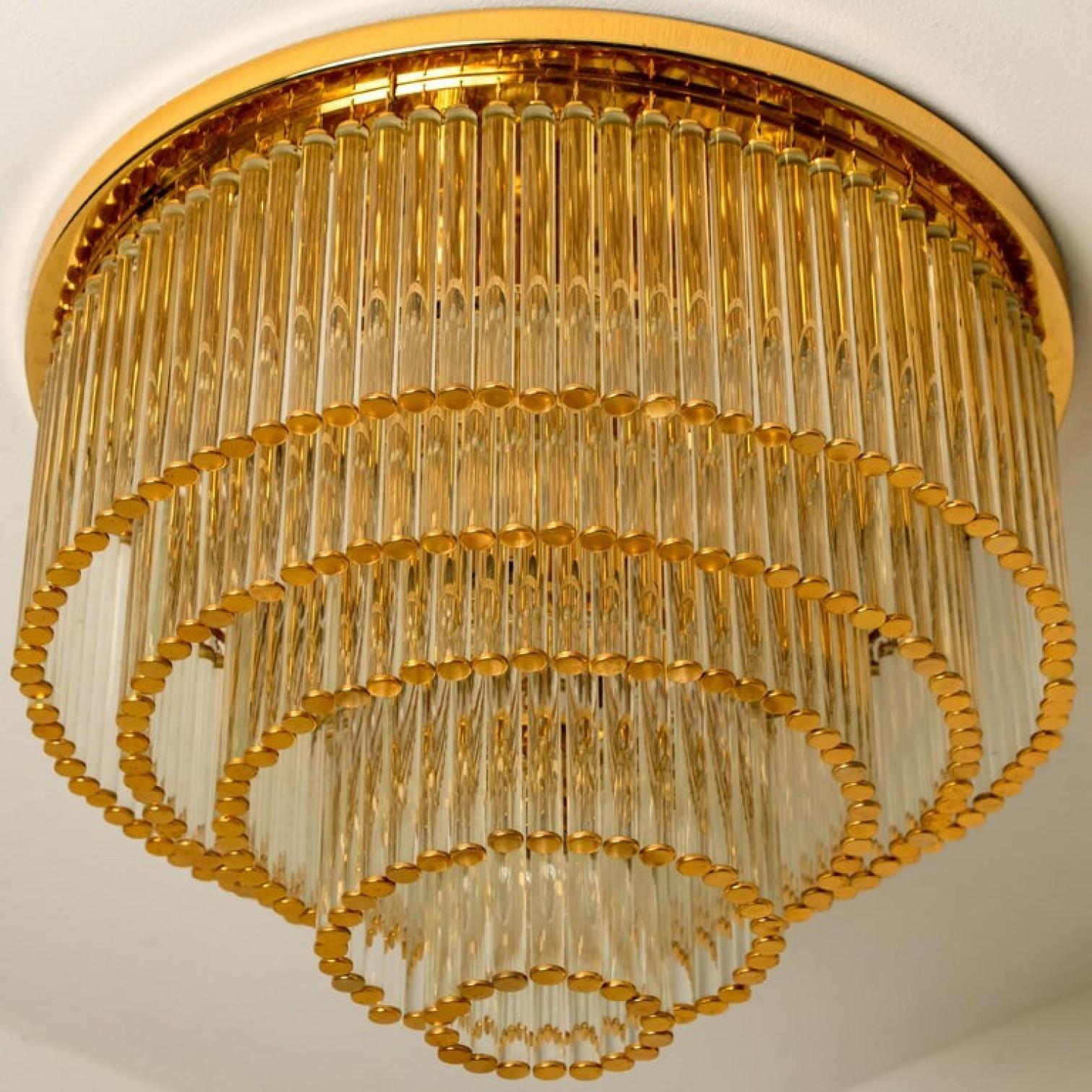 Flush Mount by C. Palme Brass and Crystal, 1970s For Sale 1