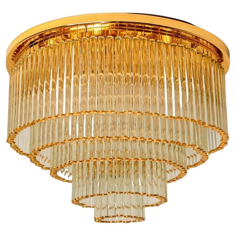 Flush Mount by C. Palme Brass and Crystal, 1970s