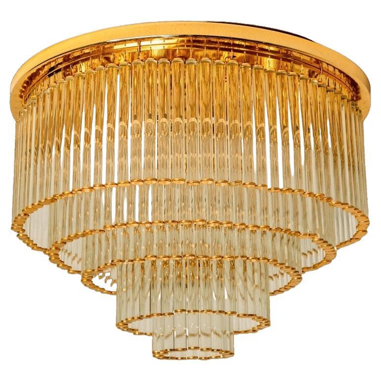 Flush Mount by C. Palme Brass and Crystal, 1970s