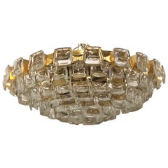 Flush Mount by Palwa, Gilt Brass and Crystal Glass, circa 1970s