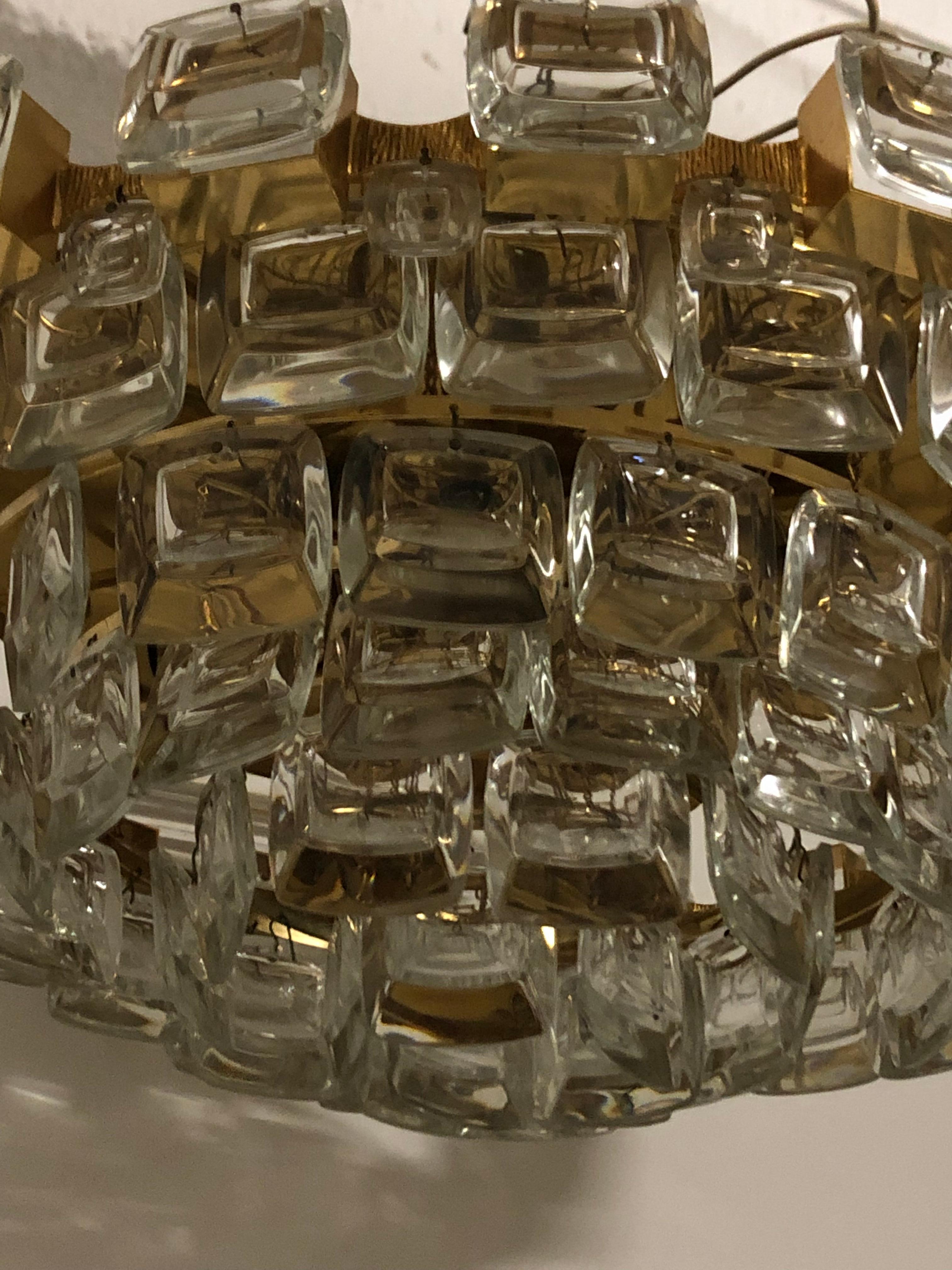 Flush Mount by Palwa, Gilt Brass and Crystal Glass, circa 1970s In Excellent Condition In Wiesbaden, Hessen