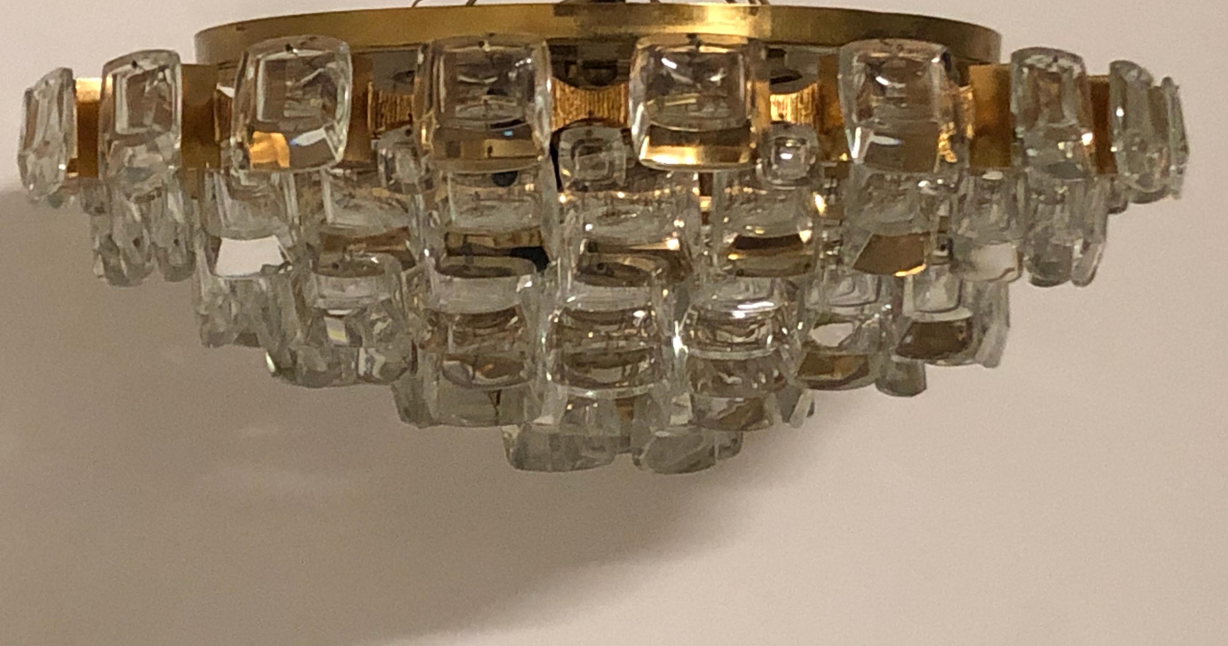 Late 20th Century Flush Mount by Palwa, Gilt Brass and Crystal Glass, circa 1970s