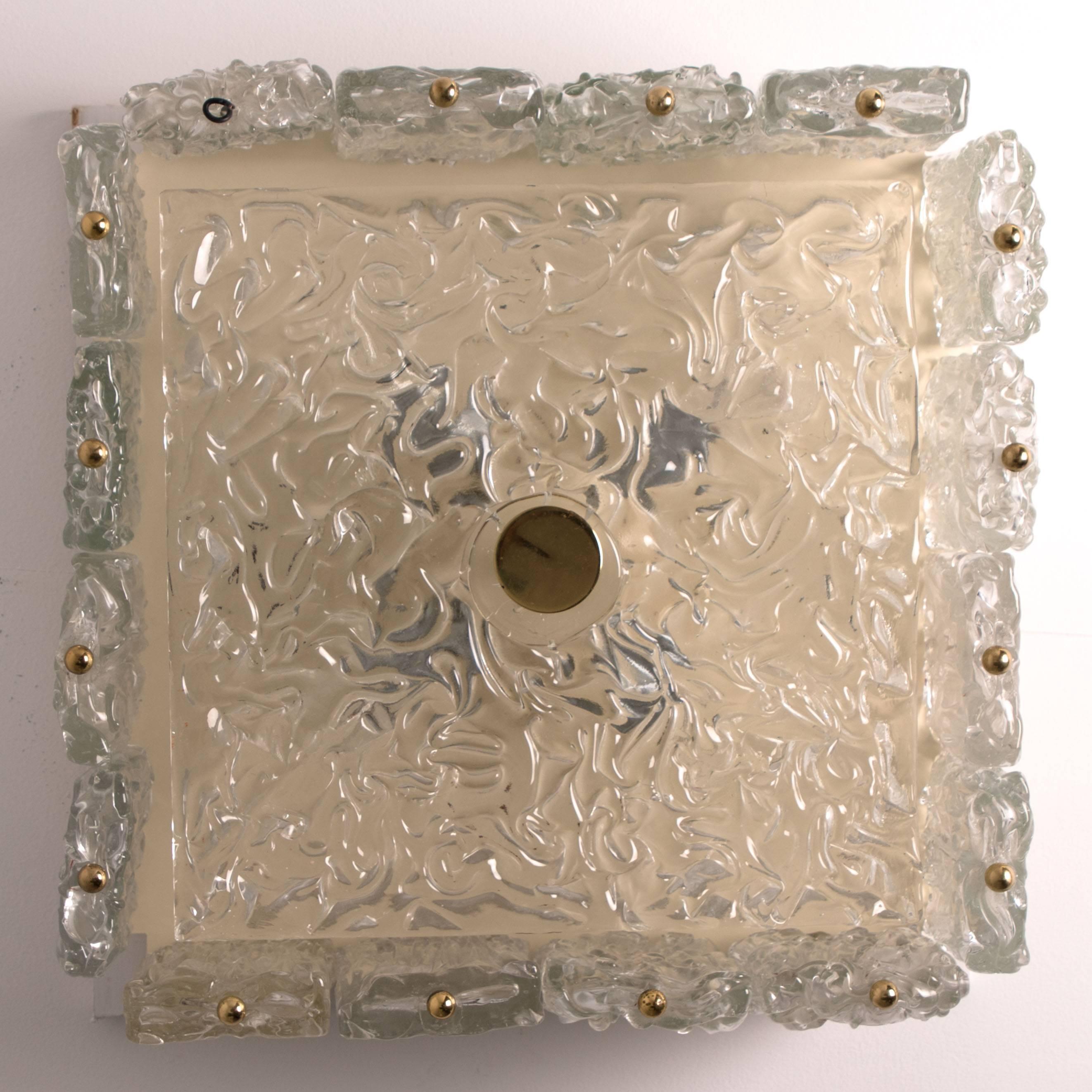 Flush Mount by Vereinigte Werkstätten Glass and Brass Details, 1960s For Sale 1