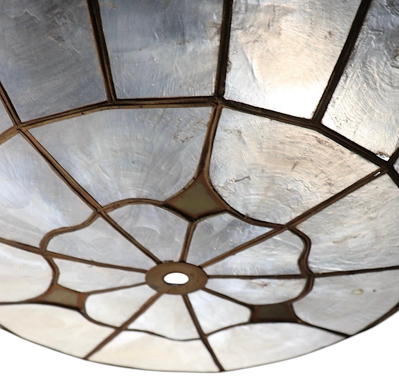 Flush Mount Capiz Shell Chandelier Light Fixture In Good Condition In New York, NY