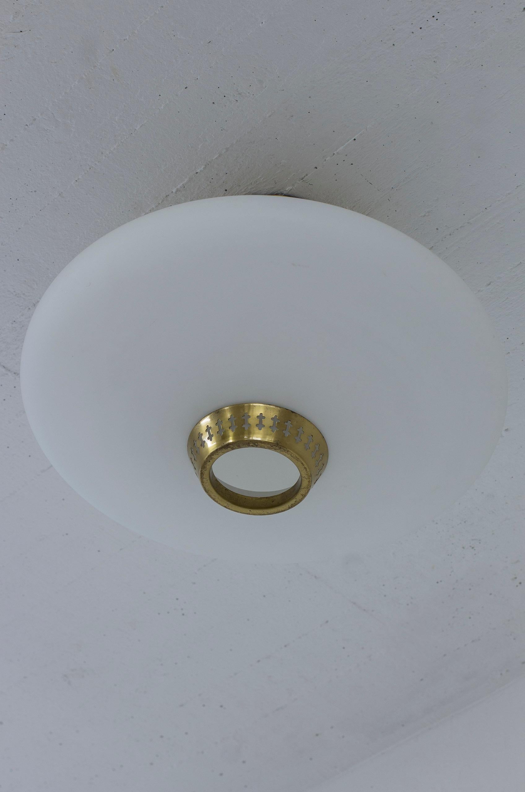 Flush mount ceiling lamp by Hans Bergström. Produced by Ateljé Lyktan 1950s In Good Condition In Hägersten, SE