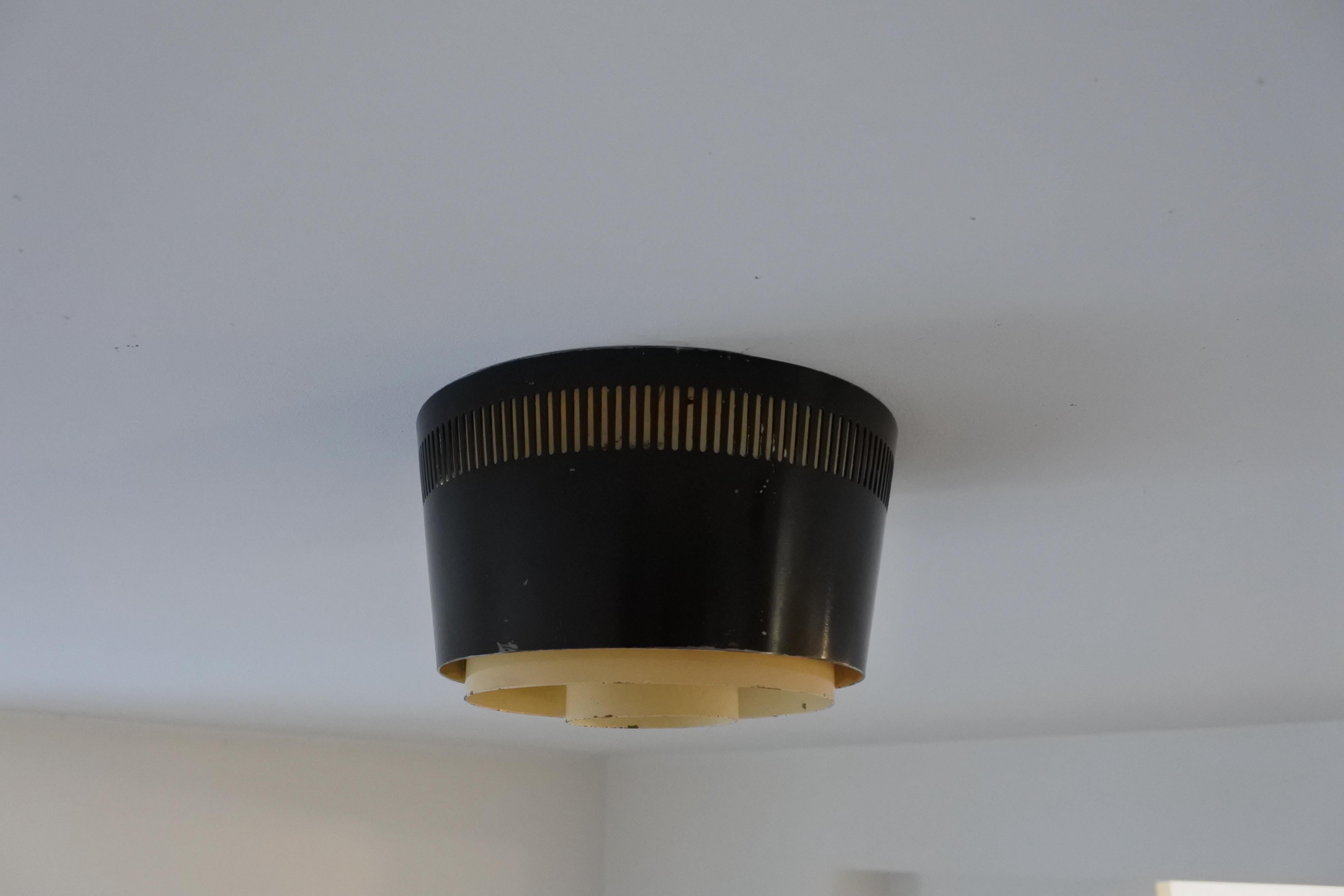 Lacquered Flush Mount Ceiling Lamp by Itsu, Finland 1950s, Two Available For Sale