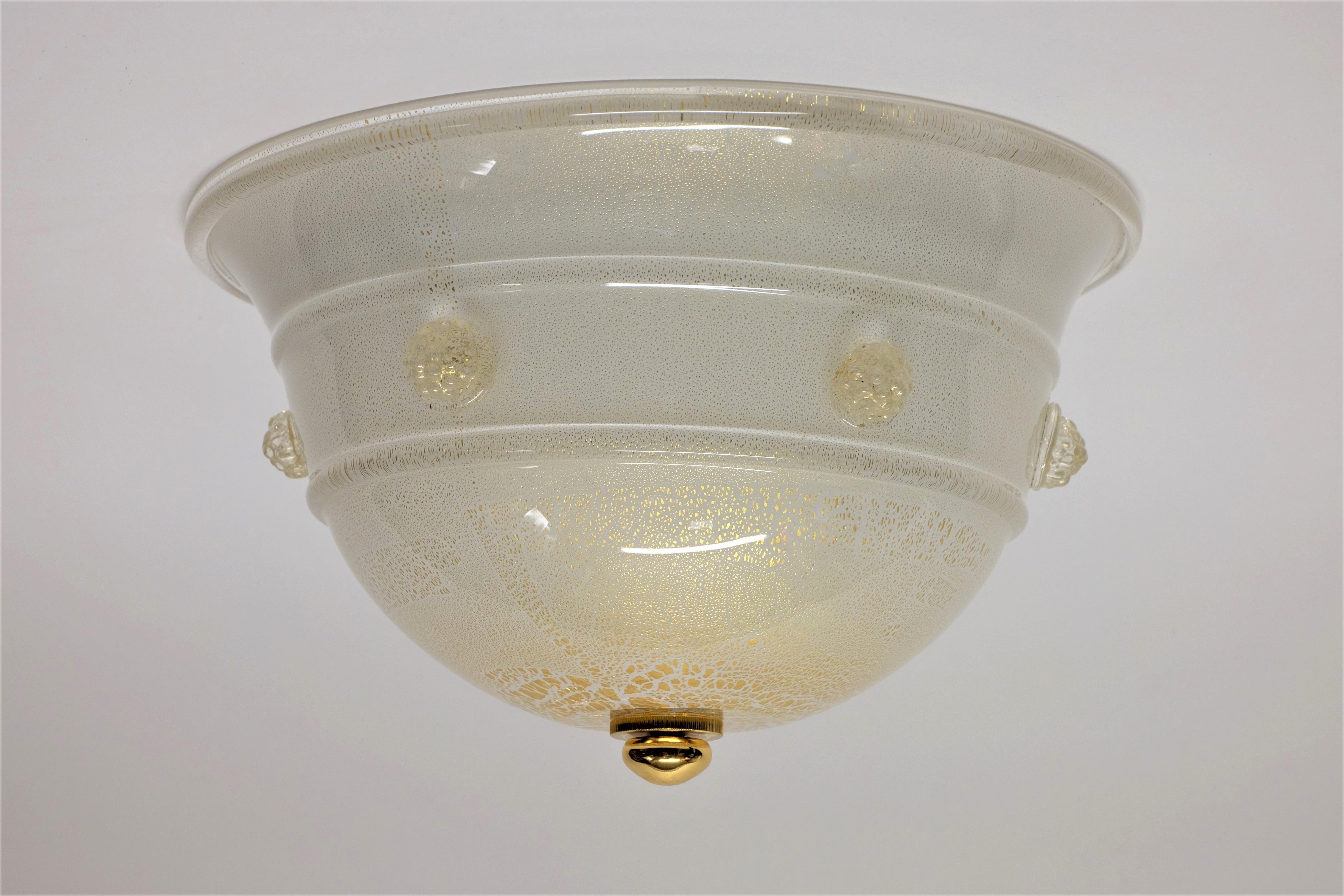 Italian Flush Mount Ceiling Light Barovier & Toso Glass Lamp  For Sale