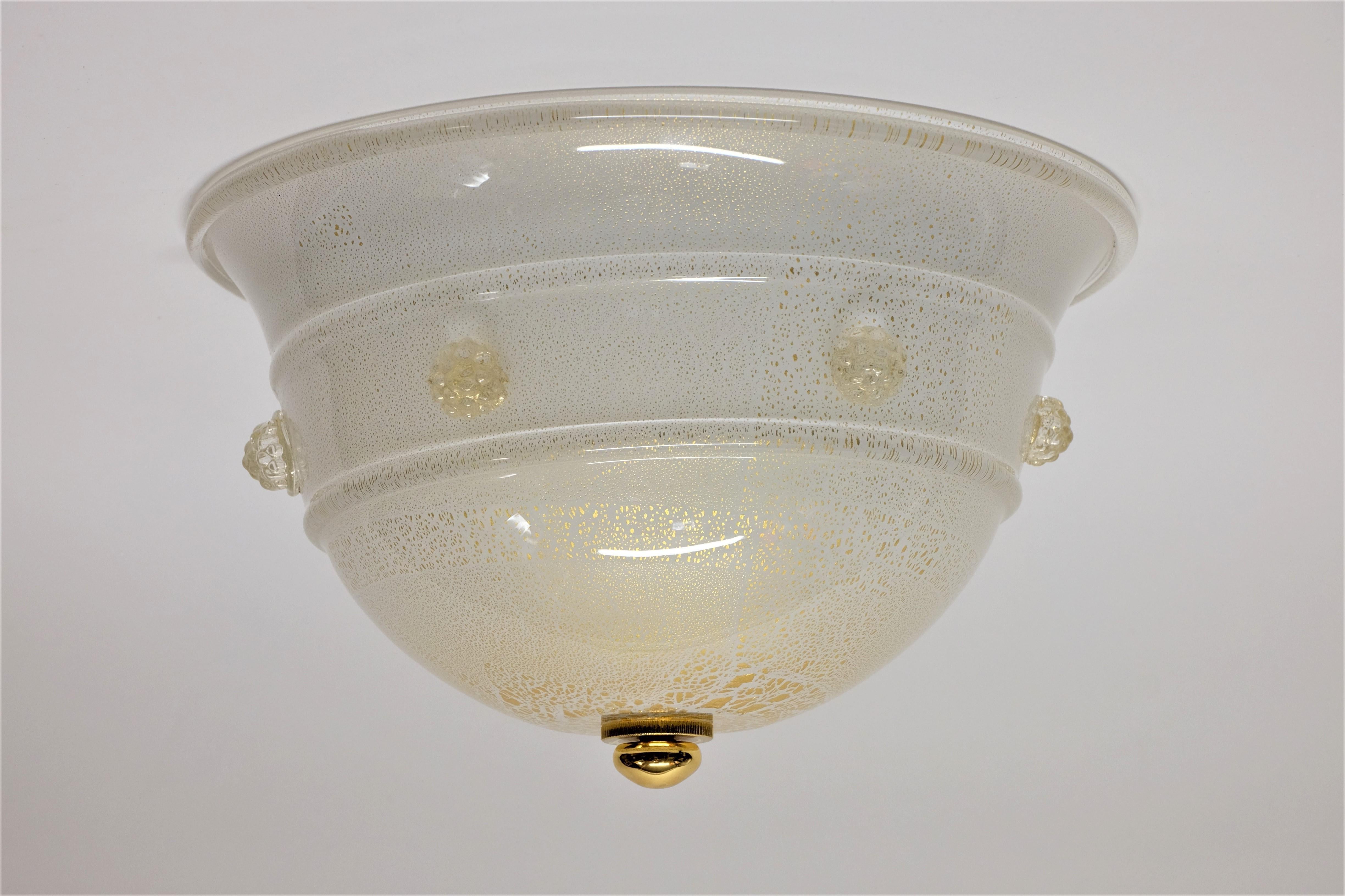 Late 20th Century Flush Mount Ceiling Light Barovier & Toso Glass Lamp  For Sale