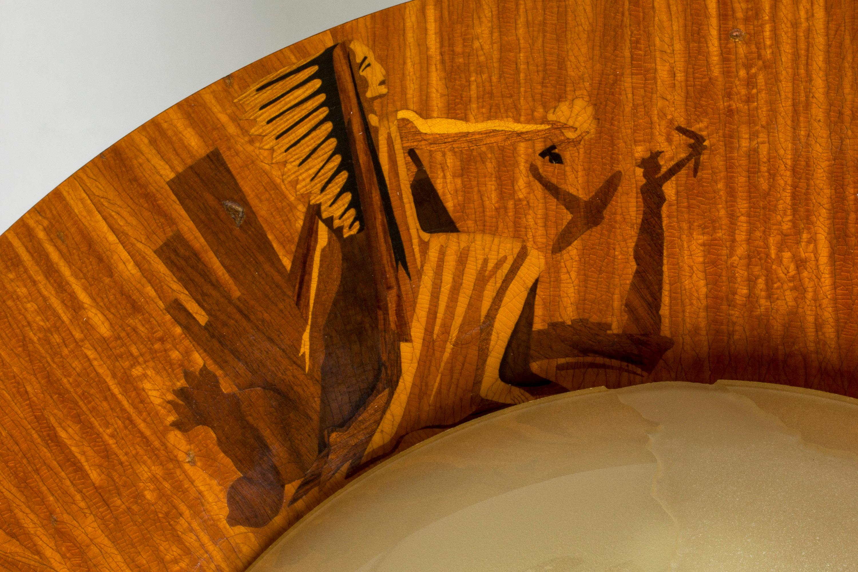 Mahogany Flush Mount Ceiling Light by Birger Ekman for Mjölby Intarsia, Sweden, 1930s