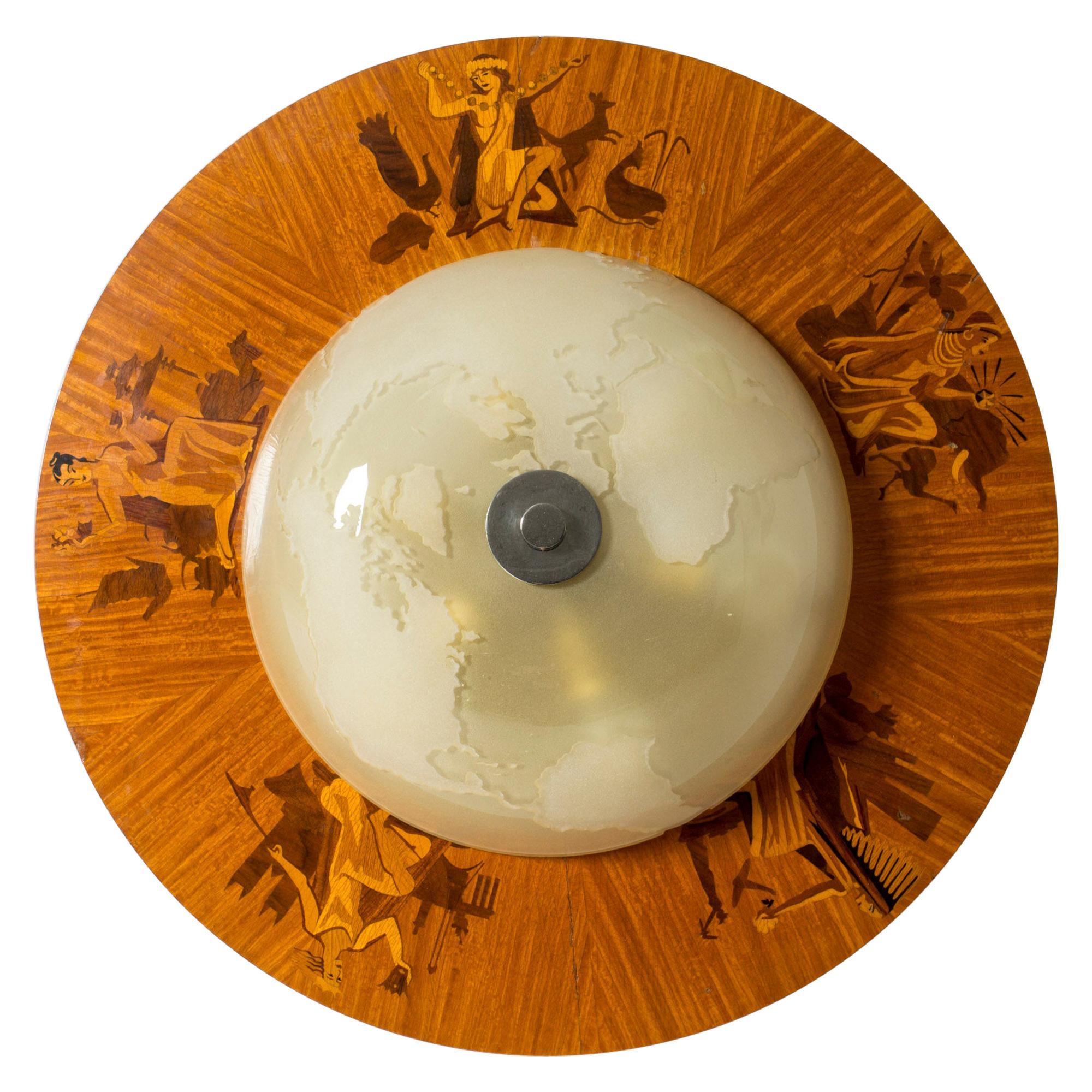 Flush Mount Ceiling Light by Birger Ekman for Mjölby Intarsia, Sweden, 1930s