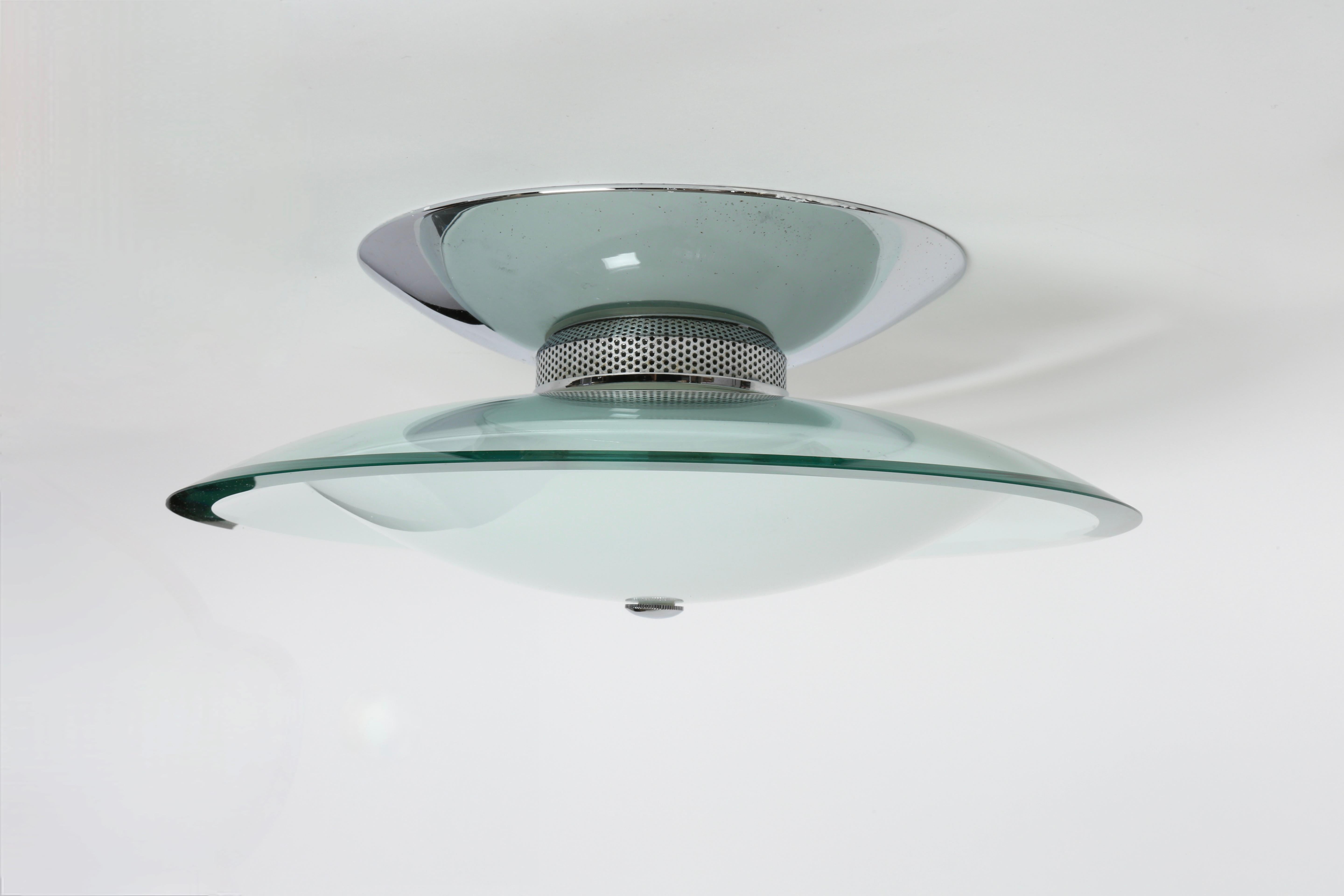 Flush Mount Ceiling Light in the Style of Fontana Arte In Good Condition For Sale In Brooklyn, NY
